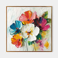 Original hand painted colorful abstract floral oil painting canvas wall art, vibrant pink blue orange blooms, elegant luxury modern nor