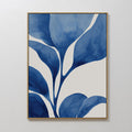 Original hand painted cobalt blue botanical leaf oil painting canvas wall art, nordic scandinavian elegant luxury minimalist modern living room home d