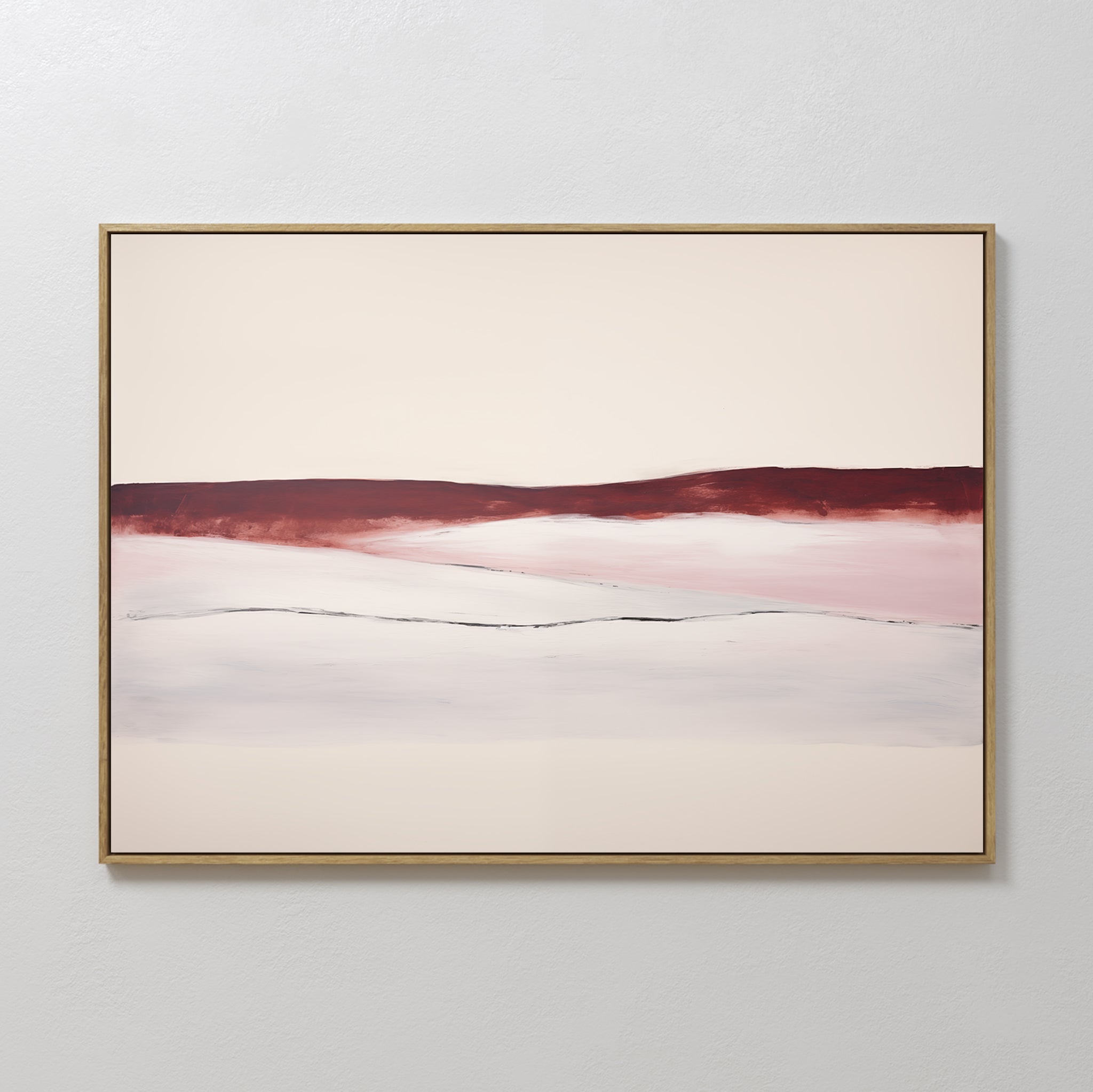 Original hand painted crimson burgundy blush pink ivory abstract landscape oil painting canvas wall art, nordic scandinavian elegant luxury modern int