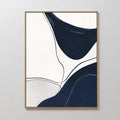 Original hand painted navy blue organic abstract oil painting canvas wall art, fluid bold shapes fine line work scandinavian nordic elegant luxury mod