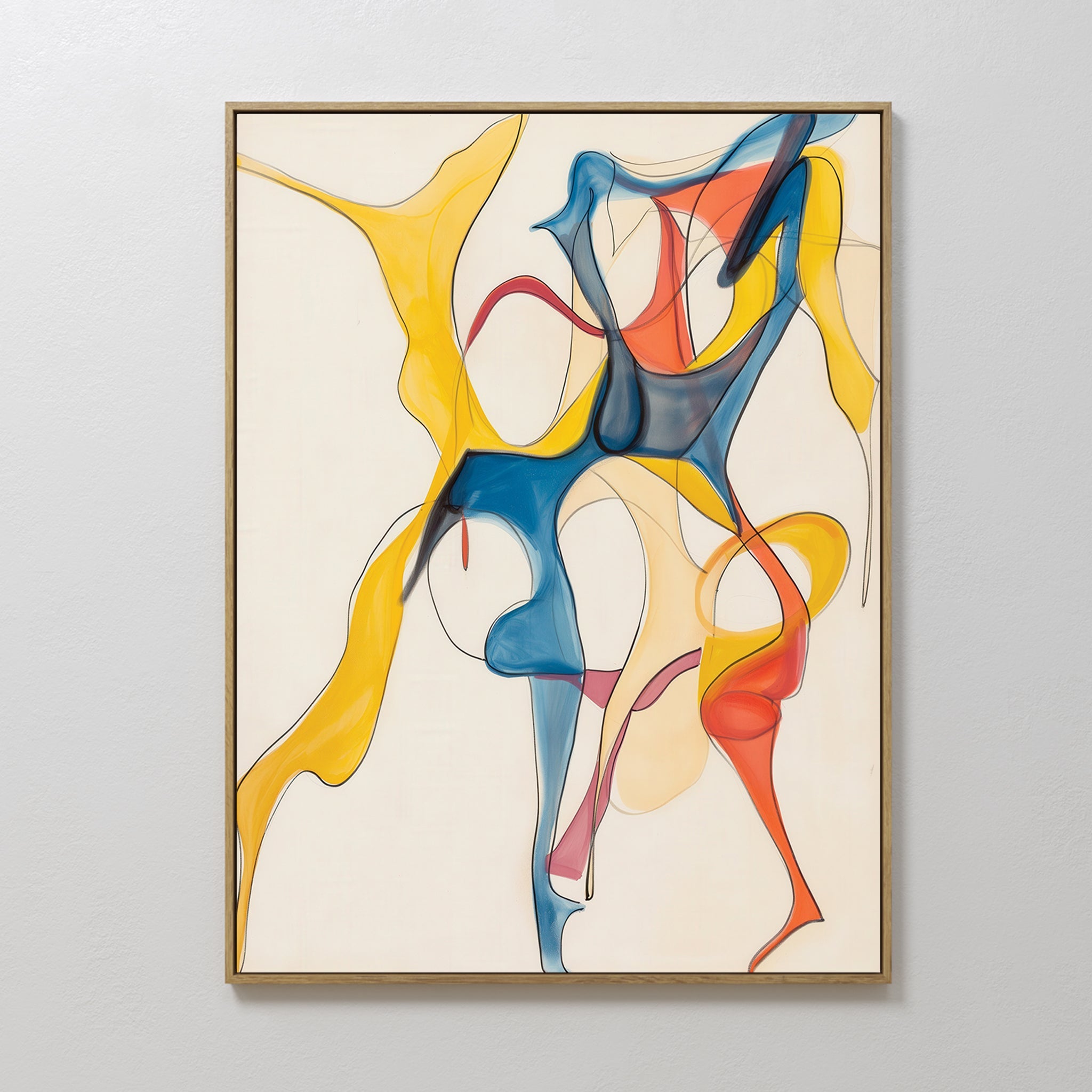 Hand painted original oil painting abstract blue yellow orange fluid forms canvas wall art nordic scandinavian elegant luxury modern interior design h