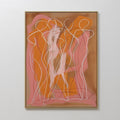 Original hand painted orange pink abstract female silhouettes oil painting canvas wall art, elegant luxury modern scandinavian nordic home decor inter