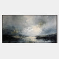 Original hand painted charcoal slate blue ivory abstract coastal oil painting canvas wall art, nordic scandinavian elegant luxury moder