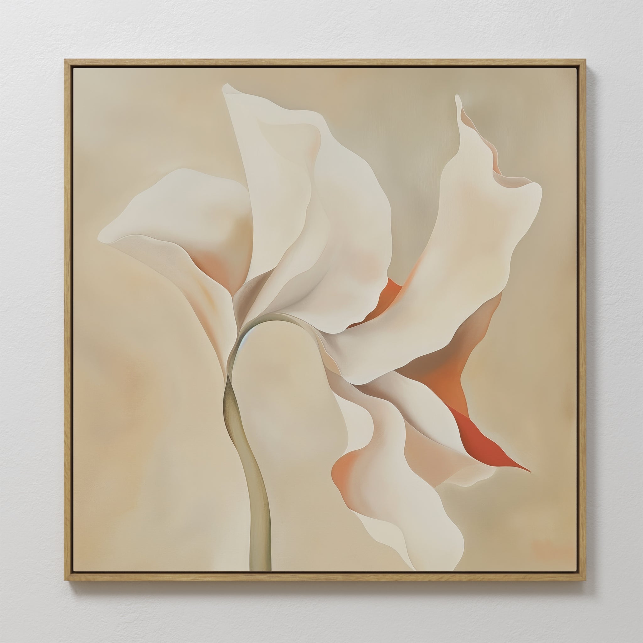 Original hand painted ivory cream abstract floral oil painting canvas wall art, terracotta accents, nordic scandinavian elegant luxury minimalist mode