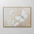 Original hand painted white butterfly oil painting canvas wall art, warm beige nordic scandinavian elegant luxury minimalist modern living room home d