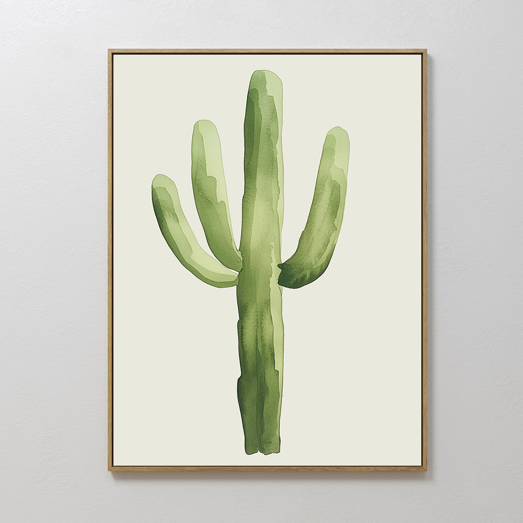 Original hand painted sage green saguaro cactus watercolour oil painting canvas wall art, nordic scandinavian minimalist elegant luxury modern home de