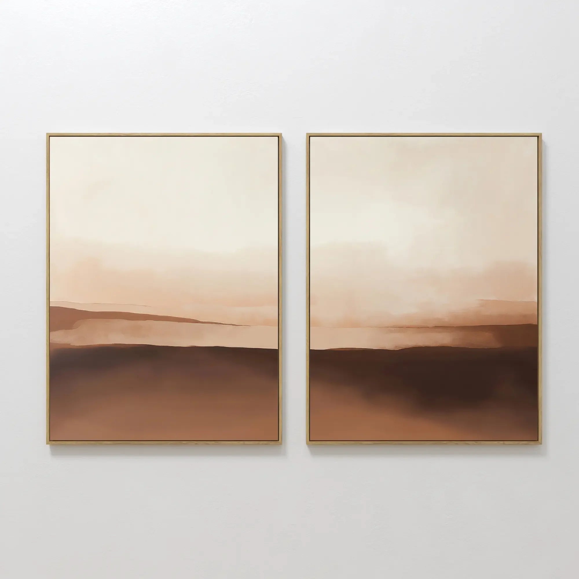 Original hand painted warm brown sienna beige abstract landscape oil painting canvas set of 2 nordic scandinavian elegant luxury modern living room ho