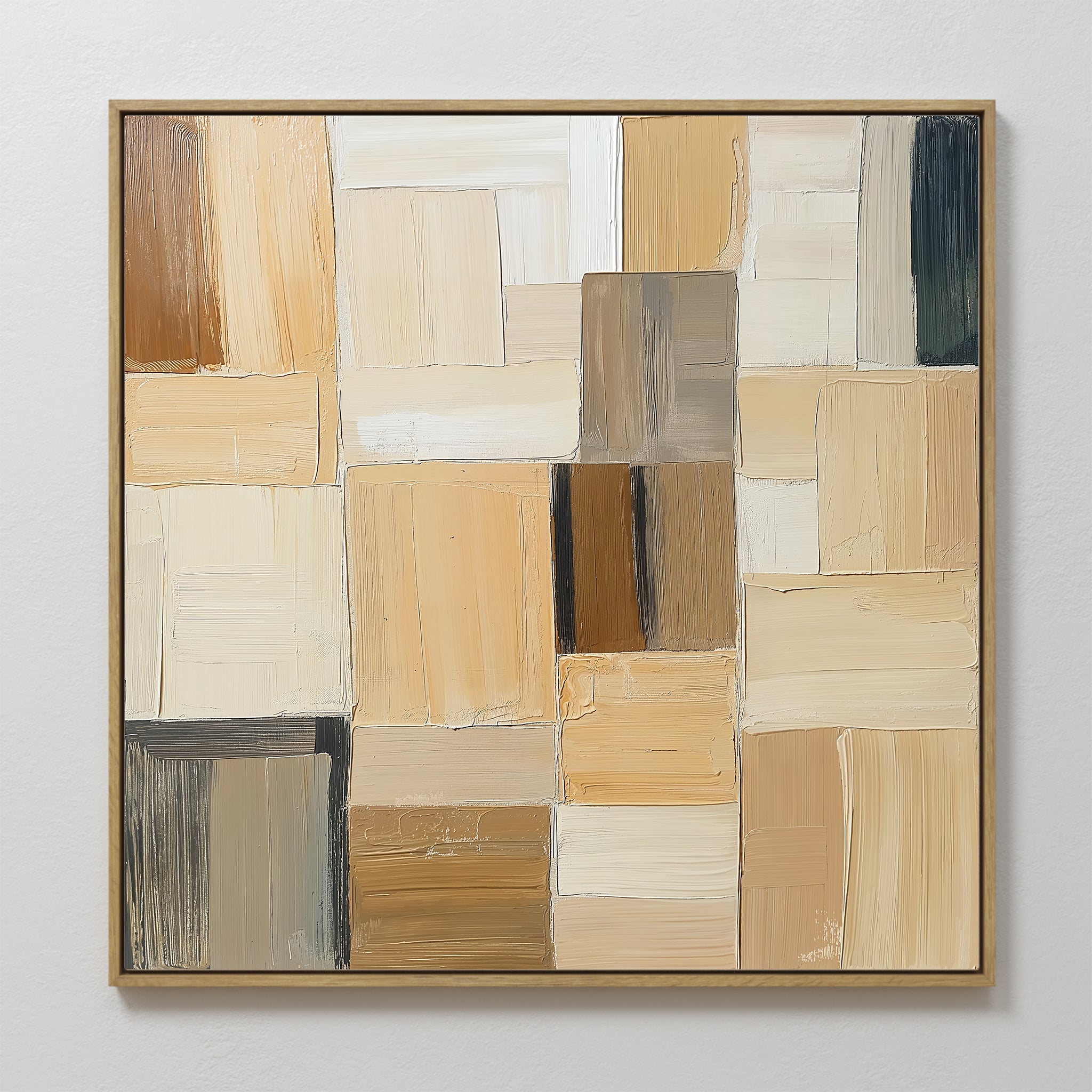 Original hand painted beige amber charcoal geometric oil painting canvas wall art, nordic scandinavian elegant luxury minimalist modern living room ho