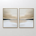 Original hand painted beige navy white minimalist landscape diptych oil painting canvas wall art, nordic scandinavian elegant luxury modern home decor