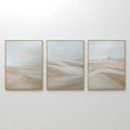 Original hand painted sand dune triptych oil painting canvas wall art, soft beige ivory blue nordic scandinavian minimalist elegant luxury modern home