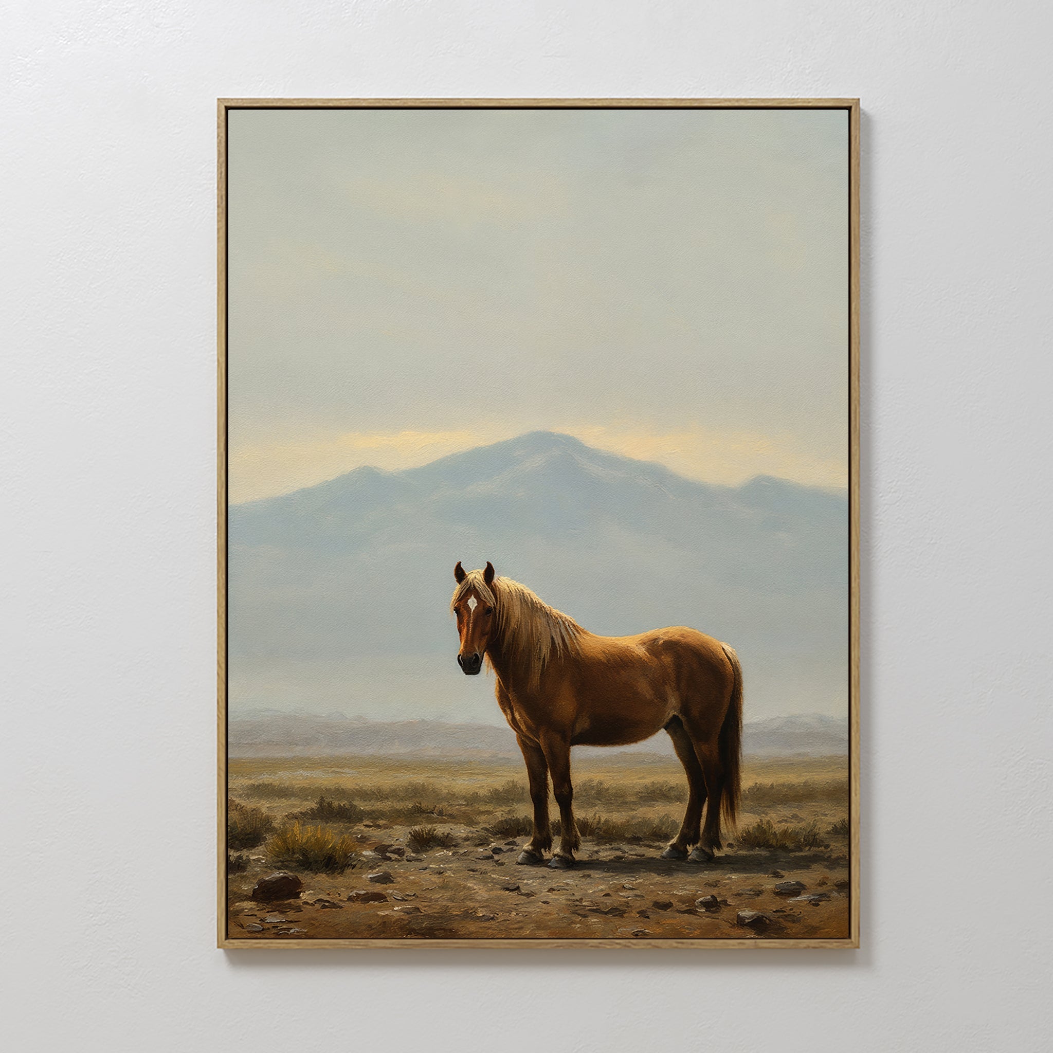 Hand painted original oil painting golden palomino horse misty mountain desert landscape canvas wall art elegant luxury nordic modern home decor inter