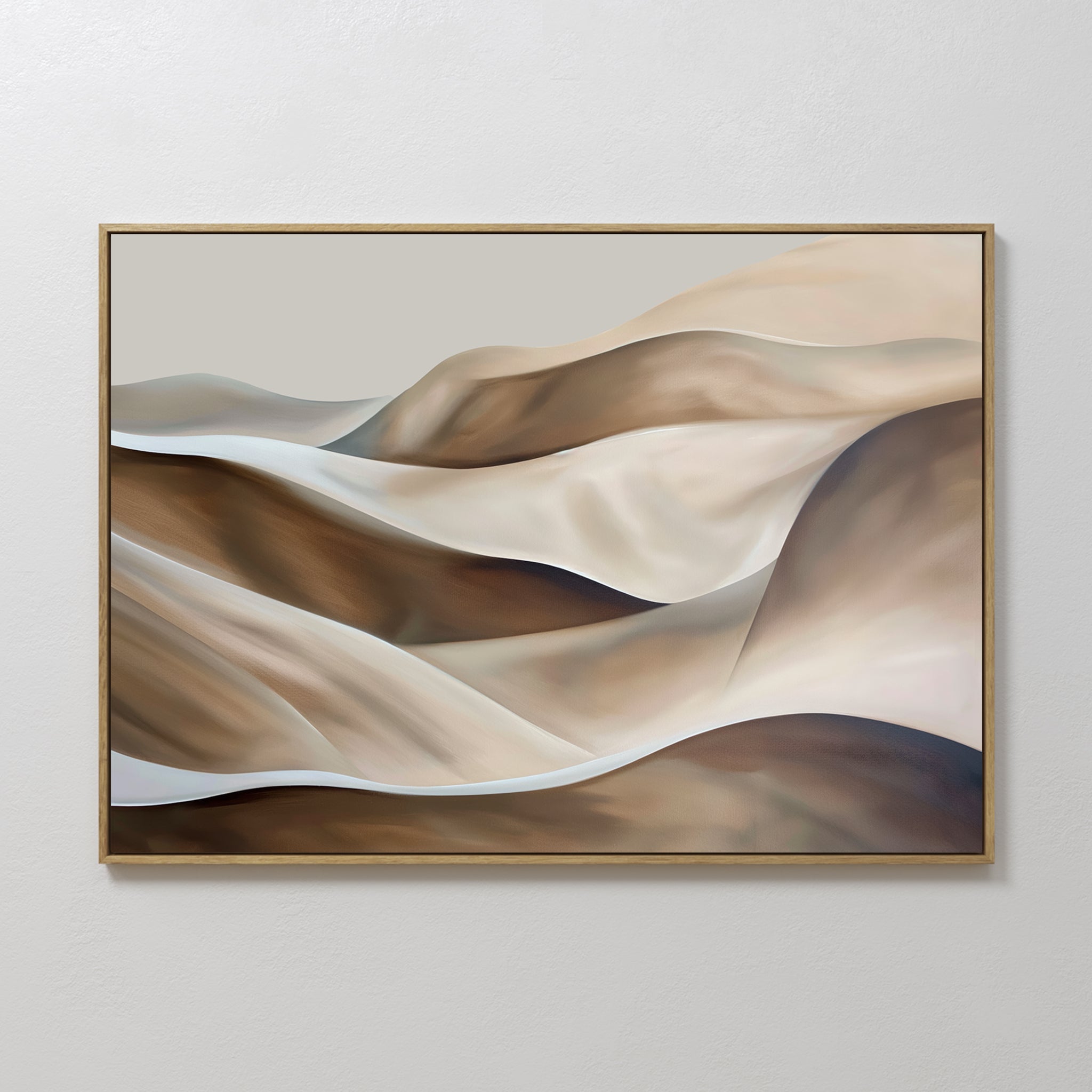 Original hand painted beige cream brown flowing abstract landscape oil painting canvas wall art, nordic scandinavian elegant luxury modern living room