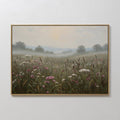 Original hand painted misty wildflower meadow oil painting canvas wall art, dusty rose white sage green fog, nordic scandinavian elegant luxury modern