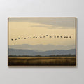 Original hand painted amber golden field migrating birds oil painting canvas wall art, nordic scandinavian elegant luxury modern living room home deco