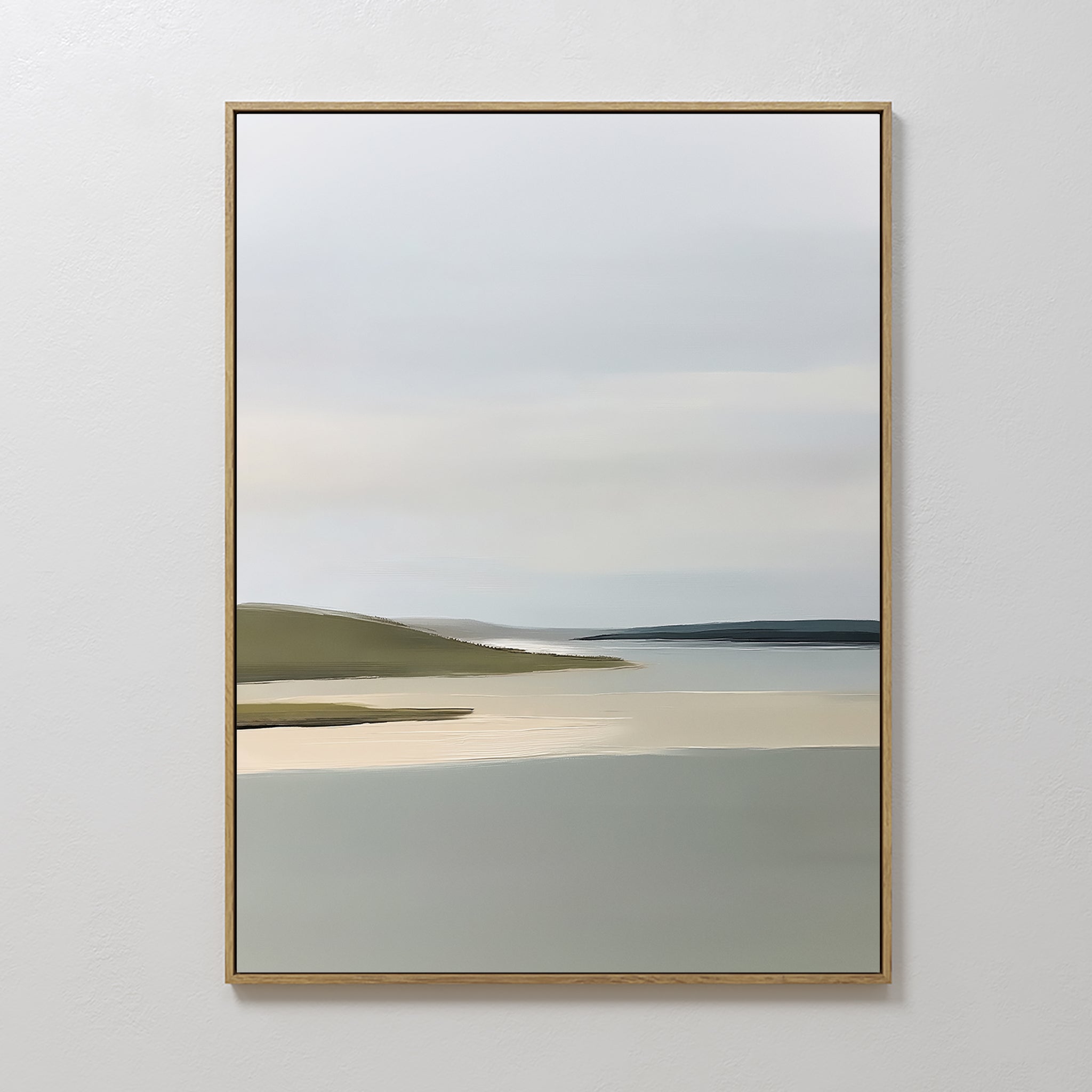 Original hand painted sage green slate blue coastal estuary oil painting canvas wall art, nordic scandinavian elegant minimalist luxury modern home de