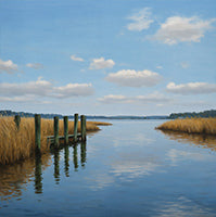 Golden Lull Coastal Painting Art - Square