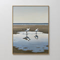 Original hand painted blue grey coastal shorebirds oil painting canvas wall art, nordic scandinavian elegant minimalist luxury modern home decor inter