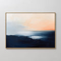 Hand painted original navy blue peach abstract seascape oil painting canvas wall art, nordic scandinavian elegant luxury coastal modern home decor int