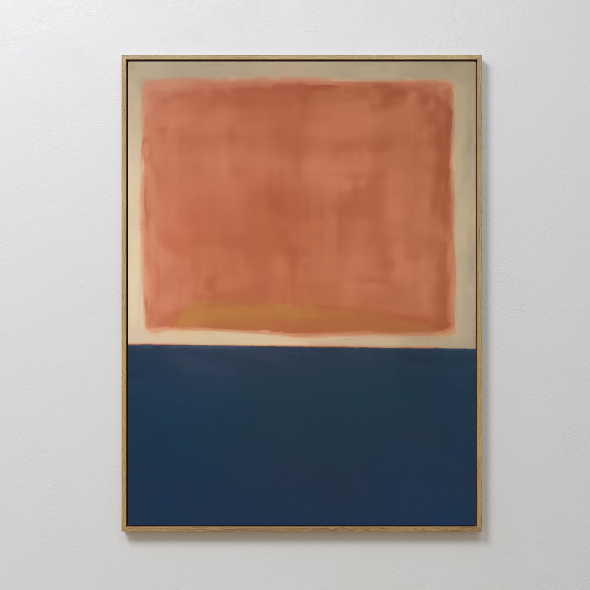 Original hand painted salmon pink navy blue color field abstract oil painting canvas wall art, nordic scandinavian elegant luxury modern living room h