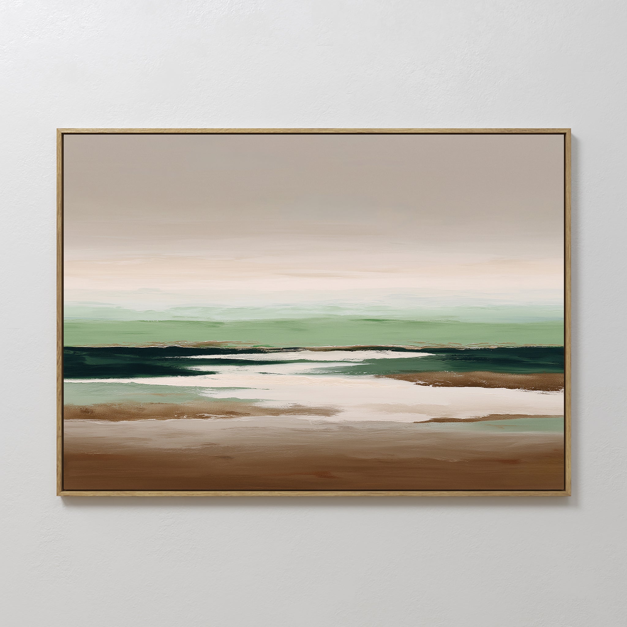 Original hand painted sage green teal brown abstract coastal oil painting canvas wall art, nordic scandinavian minimalist elegant luxury modern home d