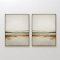 Original hand painted amber ivory sage coastal landscape oil painting diptych canvas wall art, nordic scandinavian elegant luxury minimalist modern li