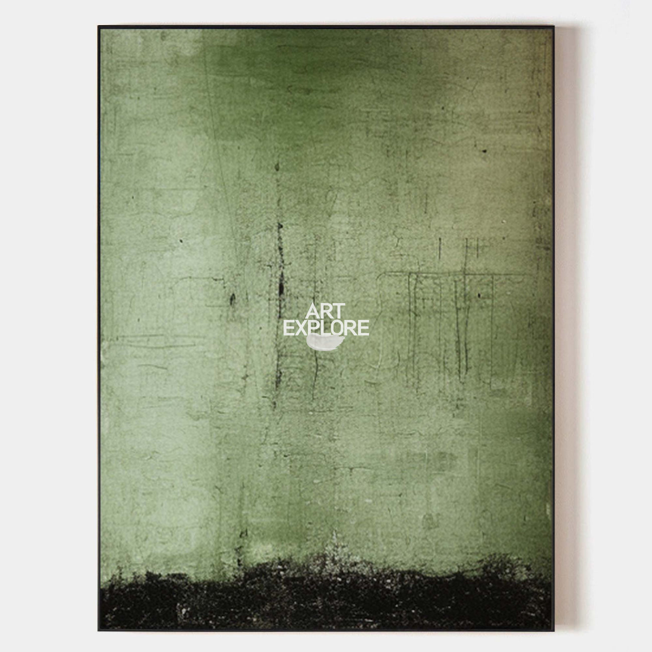 Original hand painted sage green abstract oil painting canvas wall art, dark earthy texture, nordic scandinavian minimalist elegant lux