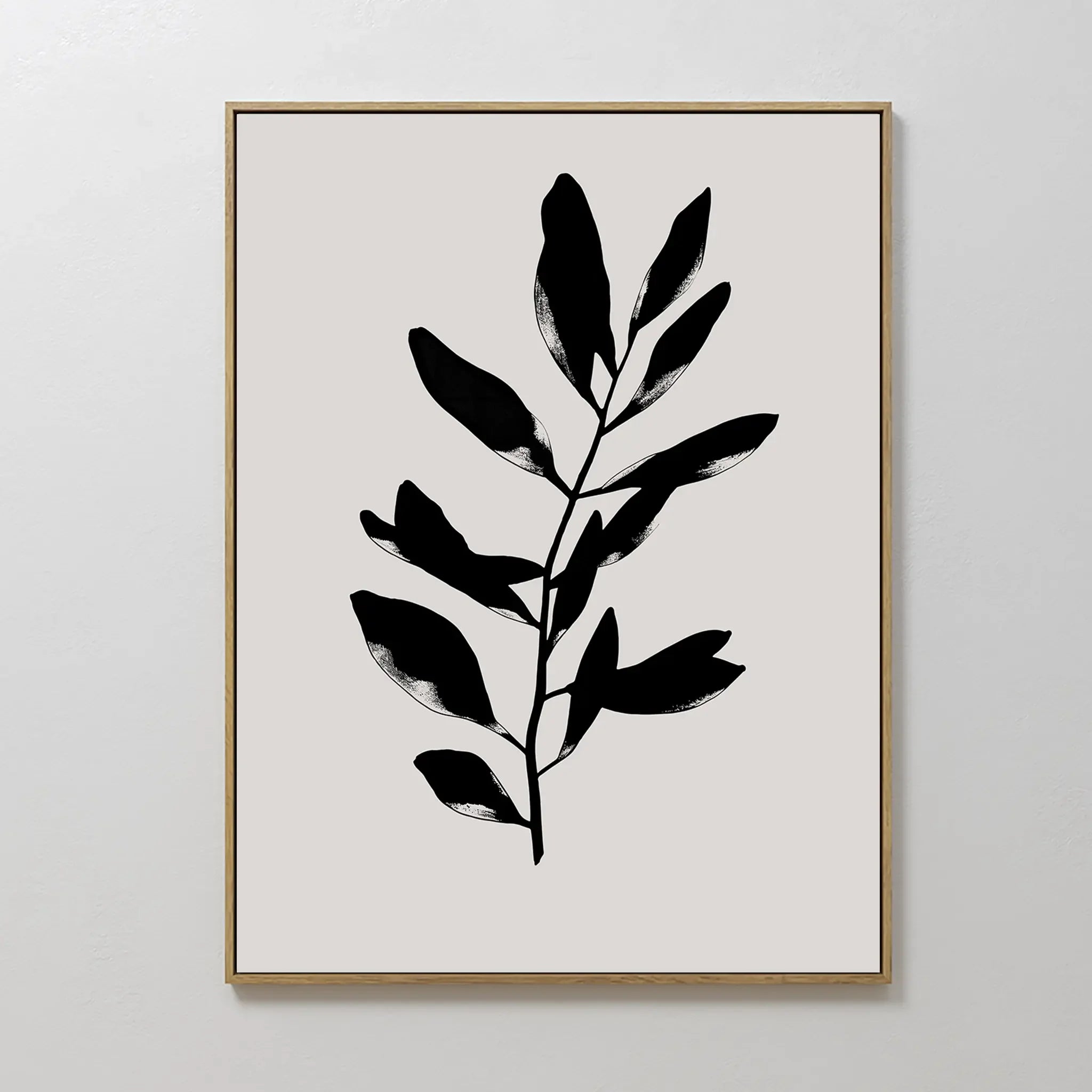 Original hand painted black botanical branch silhouette oil painting canvas wall art, nordic scandinavian elegant luxury minimalist modern home decor