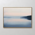 Original hand painted blush pink steel blue misty lake oil painting canvas wall art, nordic scandinavian elegant luxury minimalist modern home decor i