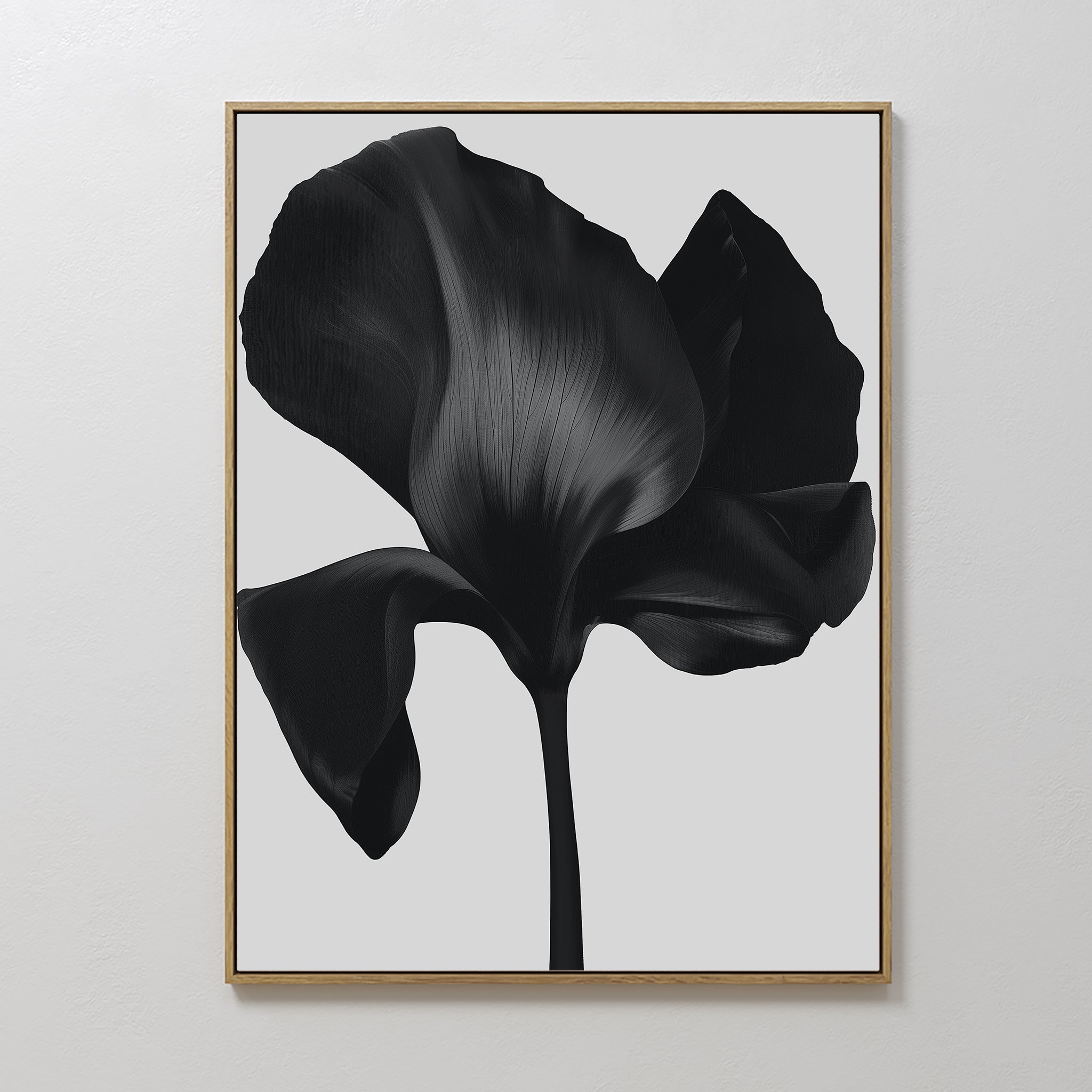 Original hand painted black botanical silhouette oil painting canvas wall art, nordic scandinavian elegant luxury minimalist modern living room home d