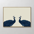 Original hand painted navy blue peacock pair oil painting canvas wall art, nordic scandinavian minimalist elegant luxury modern living room home decor