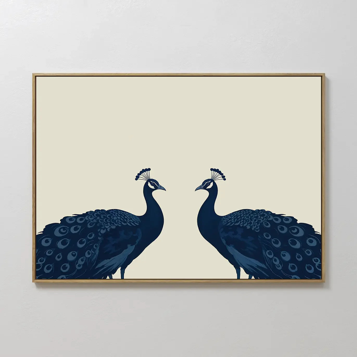 Original hand painted navy blue peacock pair oil painting canvas wall art, nordic scandinavian minimalist elegant luxury modern living room home decor