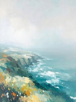 Teal Drift Atmospheric Painting Art - Vertical