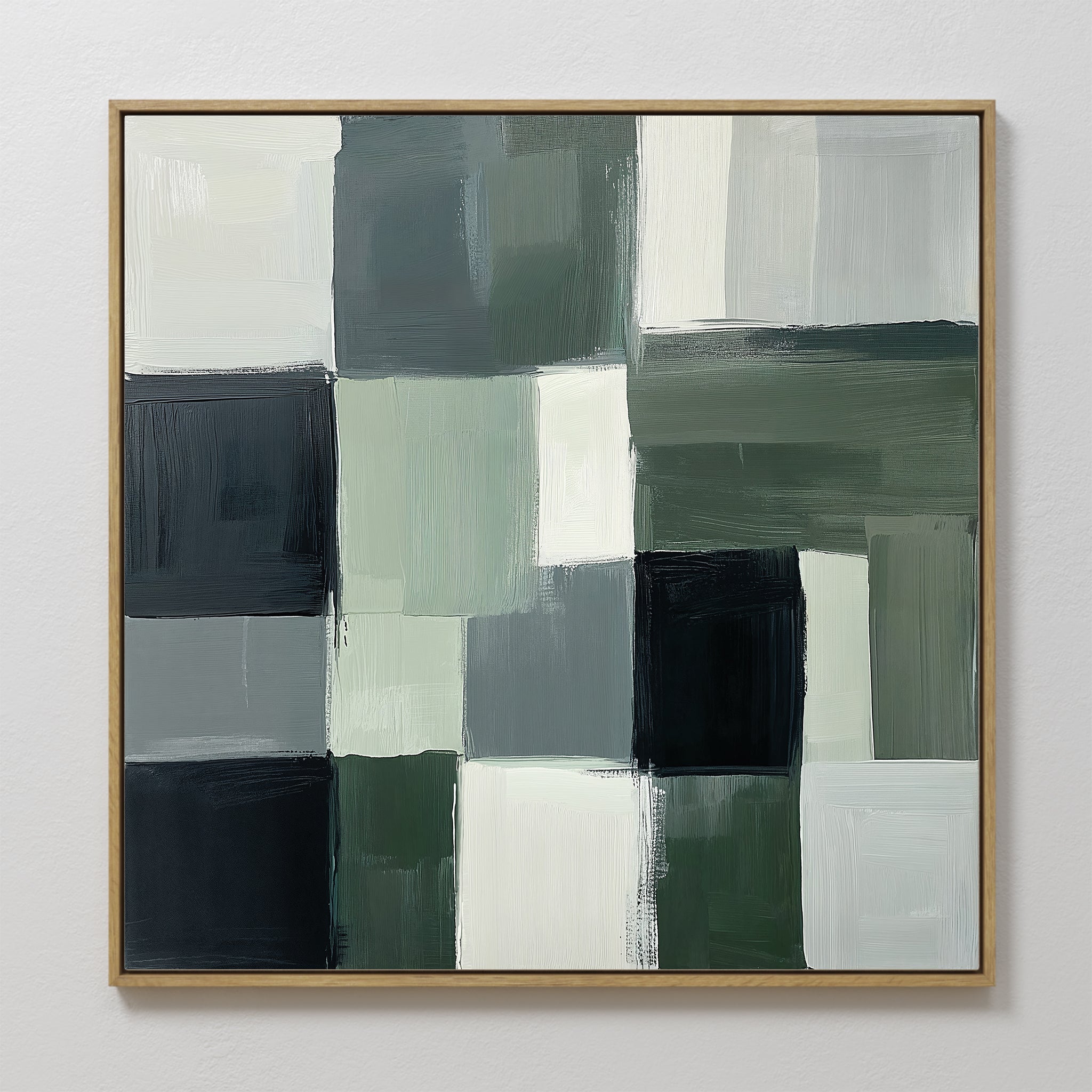 Original hand painted sage forest green charcoal geometric abstract oil painting canvas wall art, nordic scandinavian elegant luxury modern home decor