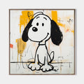 Original hand painted Snoopy abstract oil painting canvas wall art, bold black white amber modern elegant luxury scandinavian home deco
