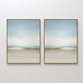 Original hand painted blue ivory beige coastal mist diptych oil painting canvas wall art, nordic scandinavian minimalist elegant luxury modern home de