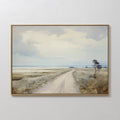 Original hand painted dusty dirt road landscape oil painting canvas wall art, muted beige golden tones, nordic scandinavian elegant luxury modern home