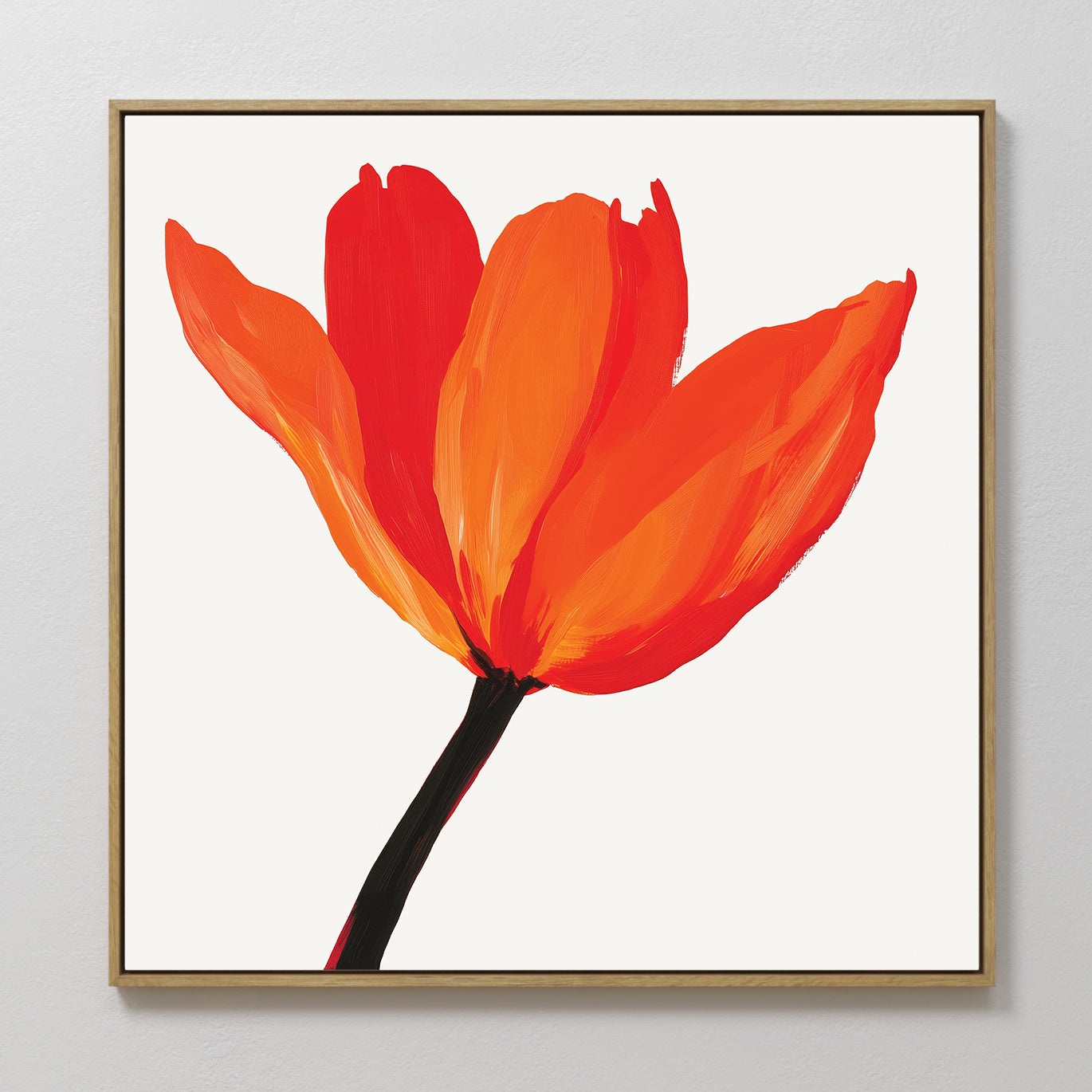 Hand painted original red orange tulip oil painting canvas wall art, bold minimalist floral nordic scandinavian elegant luxury modern interior design