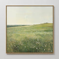Original hand painted sage green meadow wildflower oil painting canvas wall art, nordic scandinavian elegant luxury minimalist modern living room home