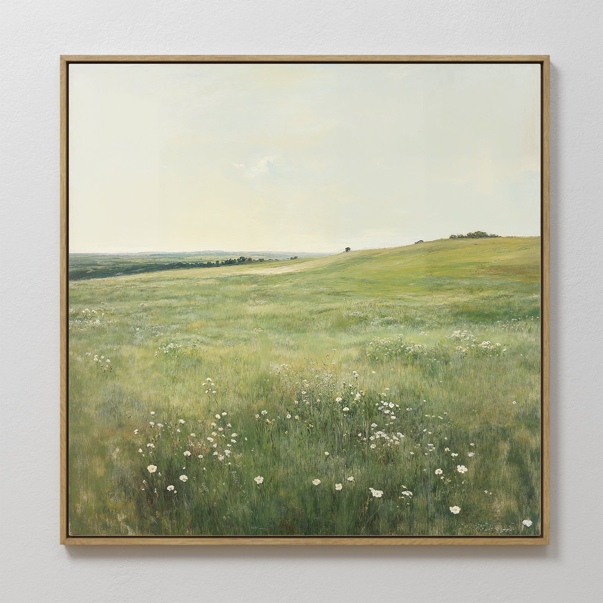 Original hand painted sage green meadow wildflower oil painting canvas wall art, nordic scandinavian elegant luxury minimalist modern living room home