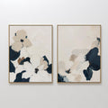Original hand painted white navy abstract floral diptych oil painting canvas wall art, nordic scandinavian elegant luxury minimalist modern home decor