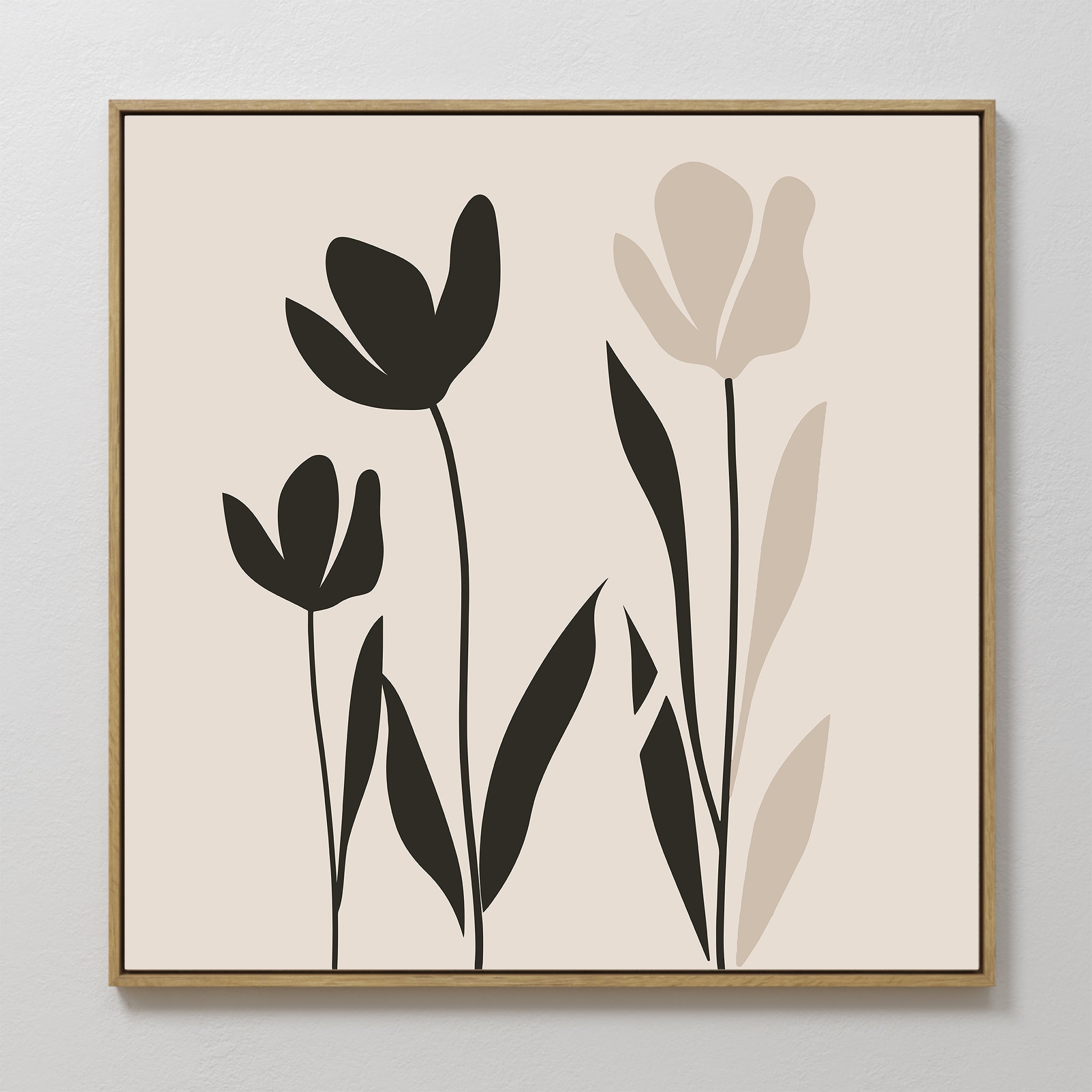 Original hand painted black beige tulip silhouette oil painting canvas wall art, nordic scandinavian elegant luxury minimalist botanical modern home d