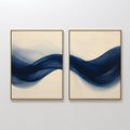 Original hand painted navy blue flowing wave abstract oil painting canvas wall art, nordic scandinavian elegant luxury minimalist modern living room h