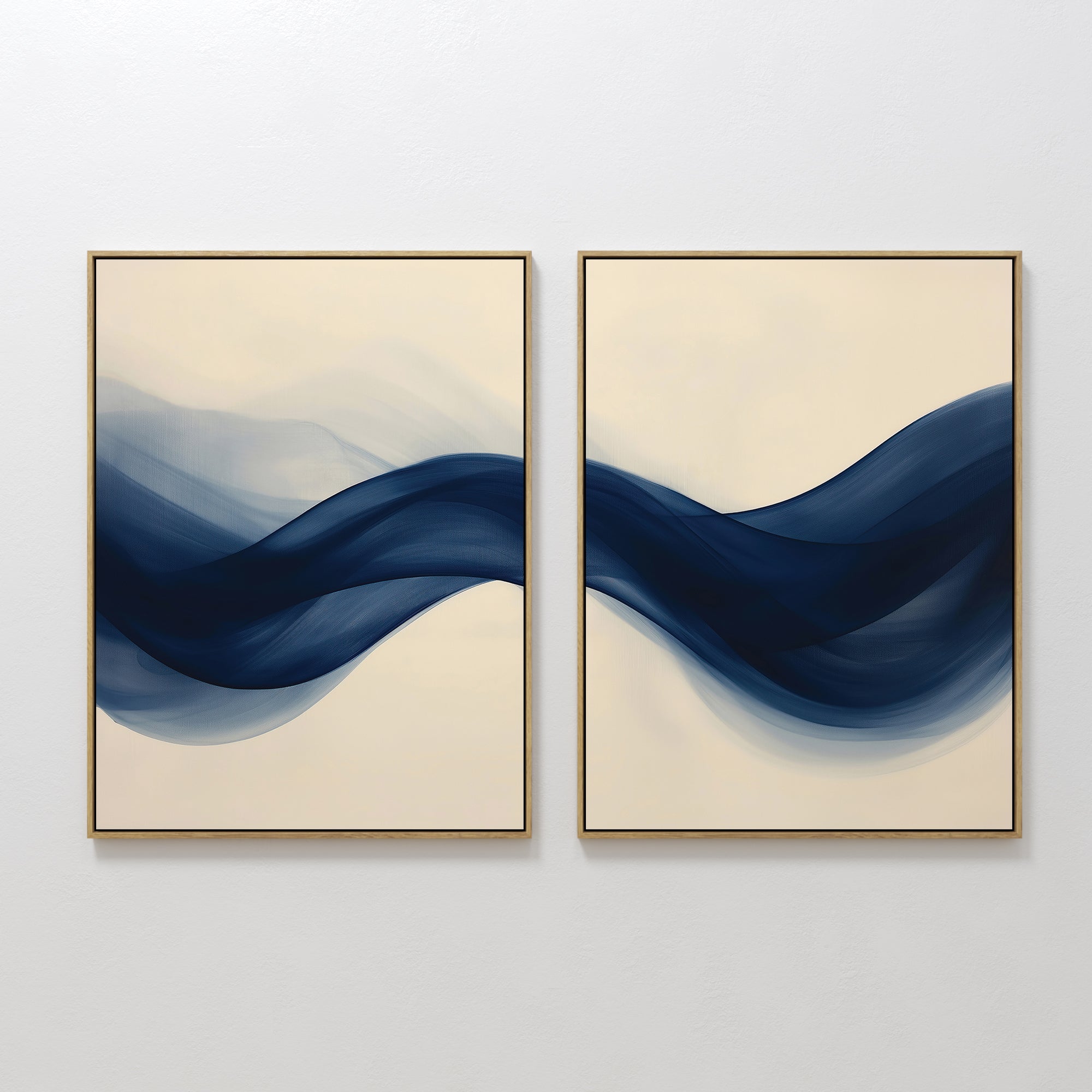 Original hand painted navy blue flowing wave abstract oil painting canvas wall art, nordic scandinavian elegant luxury minimalist modern living room h