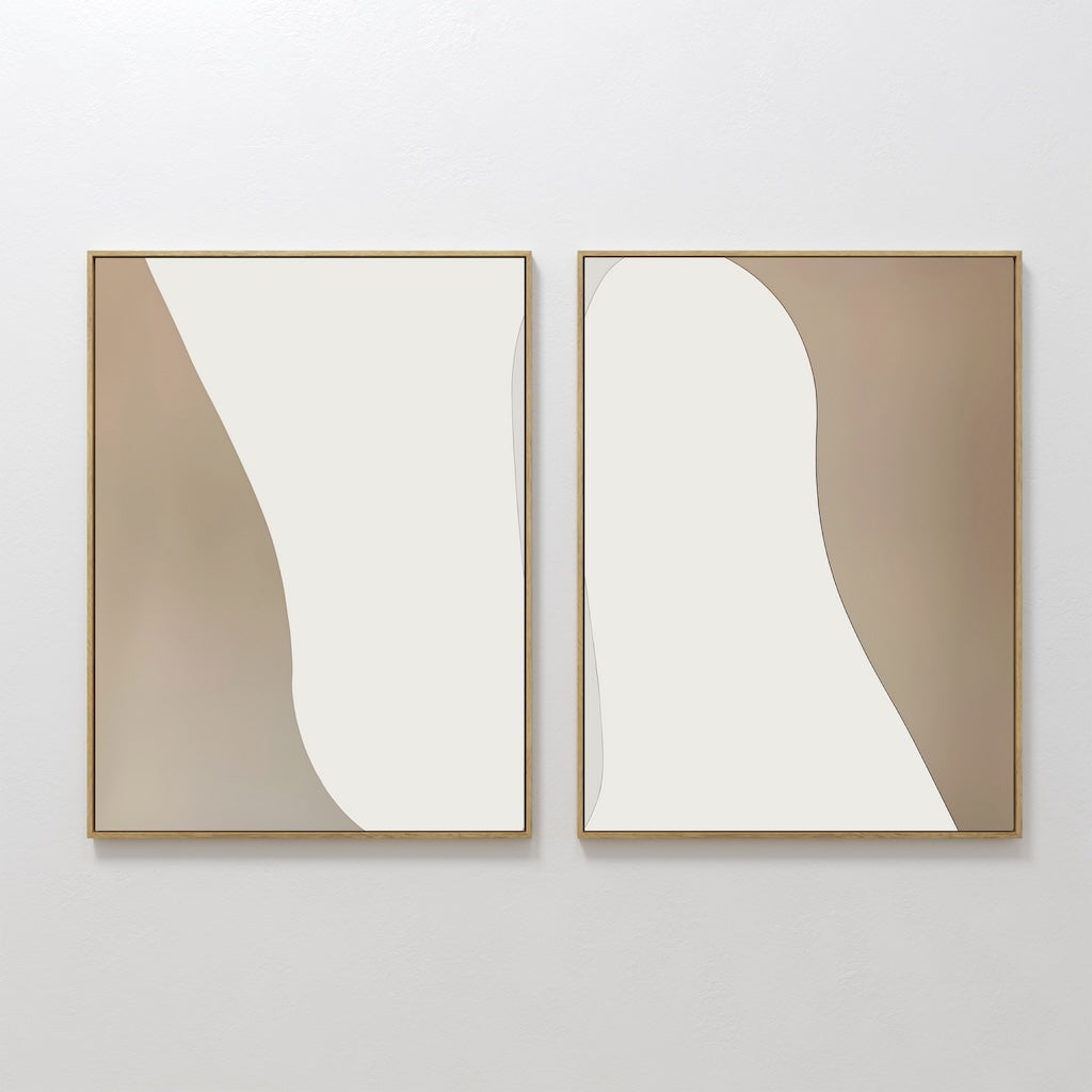 Original hand painted beige ivory organic abstract oil painting canvas wall art set of 2, nordic scandinavian elegant luxury minimalist modern living