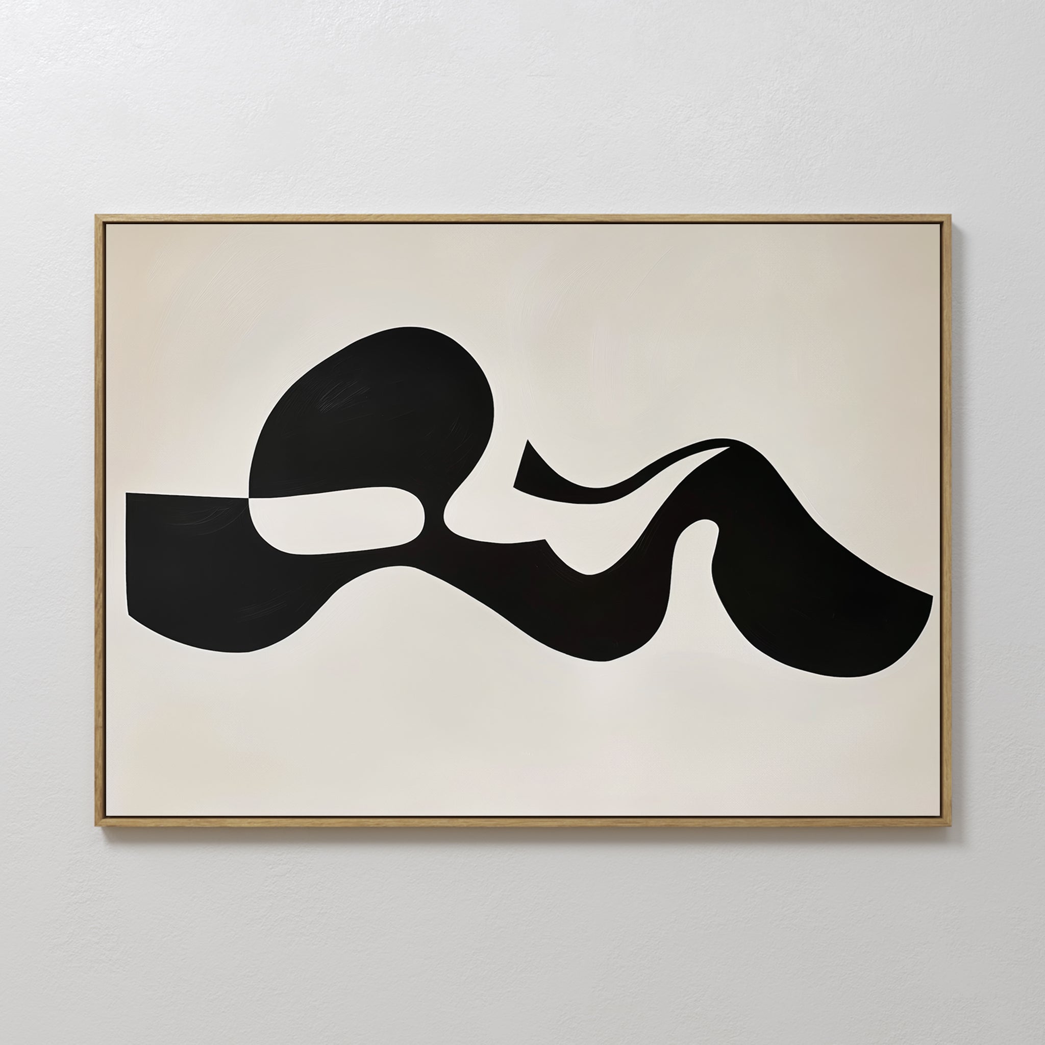 Hand painted original black ivory abstract organic silhouette oil painting canvas wall art, nordic scandinavian elegant luxury minimalist modern home