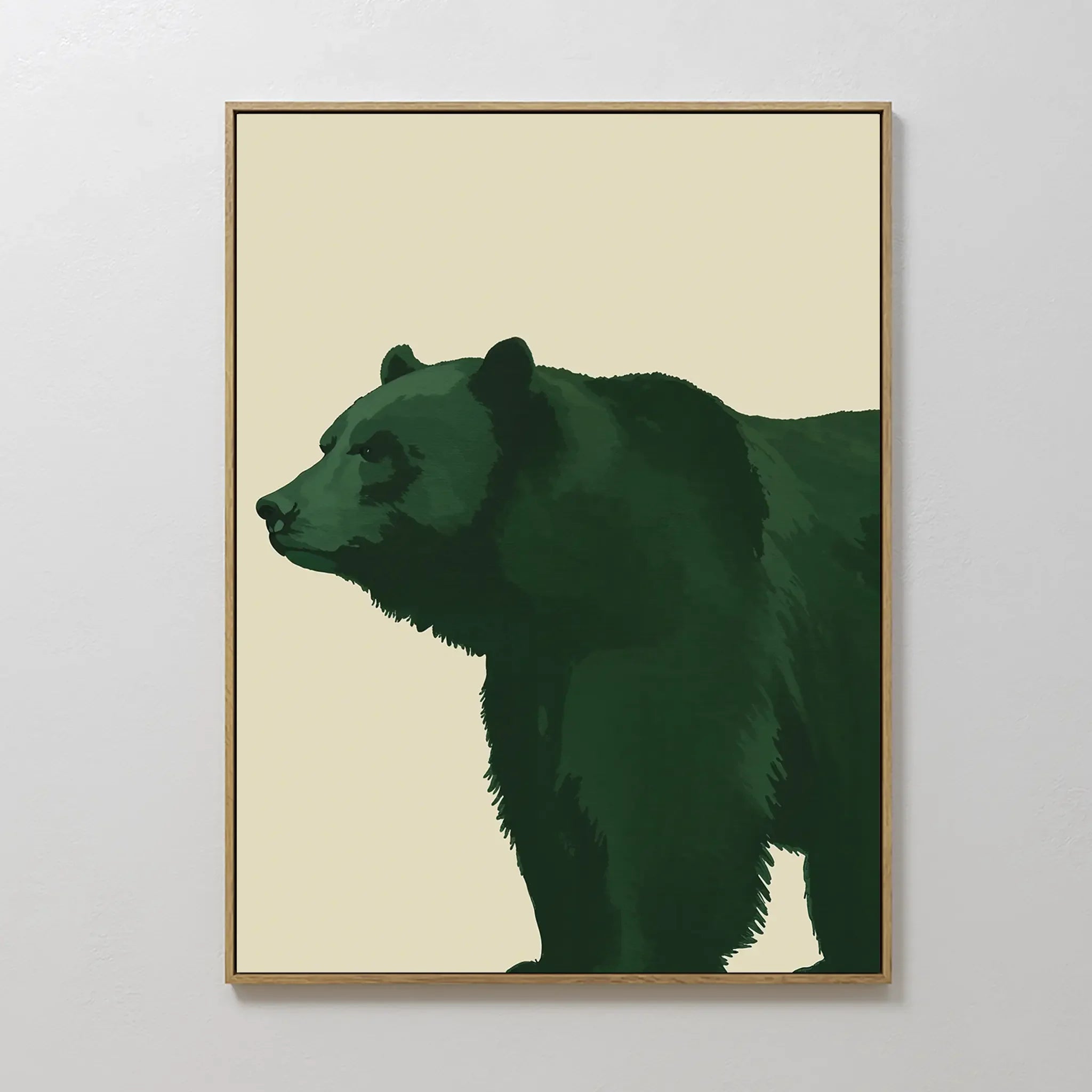 Original hand painted emerald green bear silhouette oil painting canvas wall art, nordic scandinavian minimalist elegant luxury modern living room hom