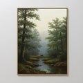 Hand painted original oil painting green misty forest black bear stream canvas wall art nordic elegant luxury modern home decor interior design