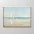 Original hand painted white sailboat blue ocean beige sand oil painting canvas wall art, nordic scandinavian elegant luxury minimalist modern coastal