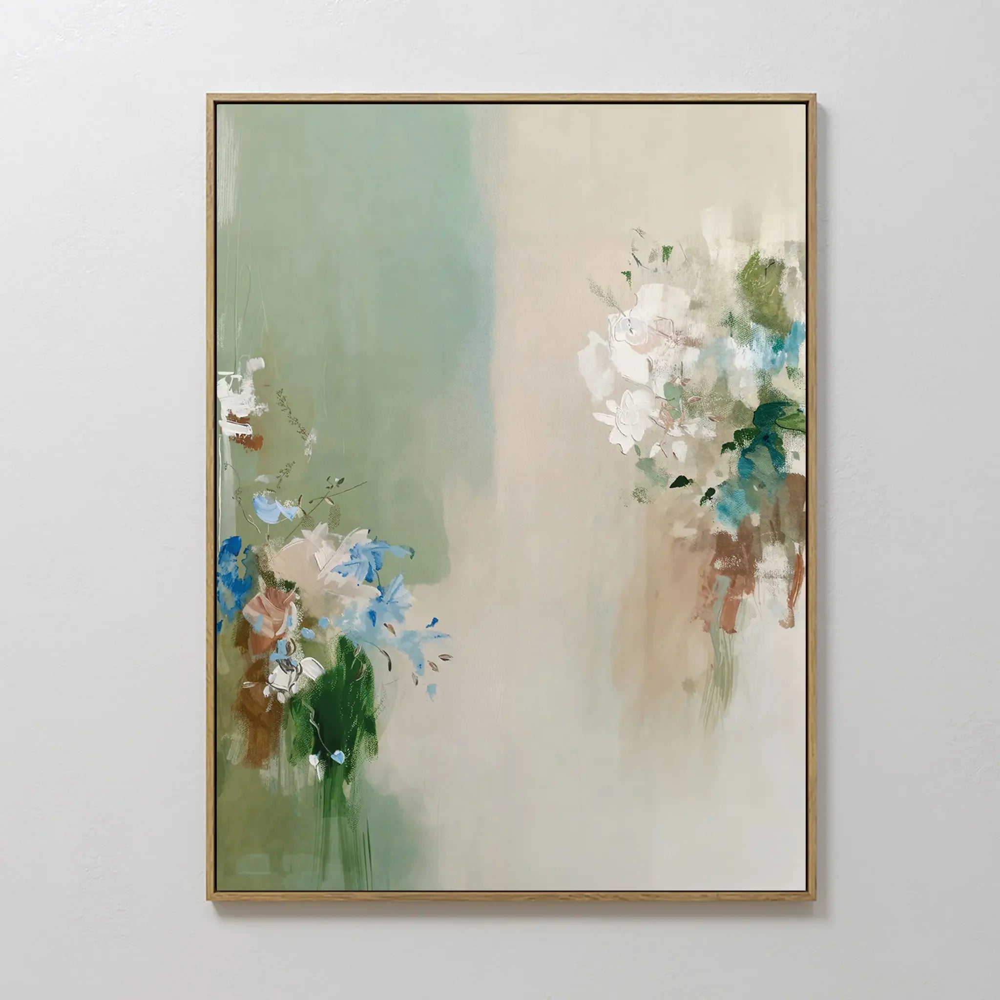 Original hand painted sage green cream abstract floral oil painting canvas wall art, nordic scandinavian elegant luxury minimalist modern home decor i