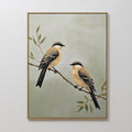 Original hand painted sage green bird pair oil painting canvas wall art, nordic scandinavian elegant luxury minimalist modern living room home decor i